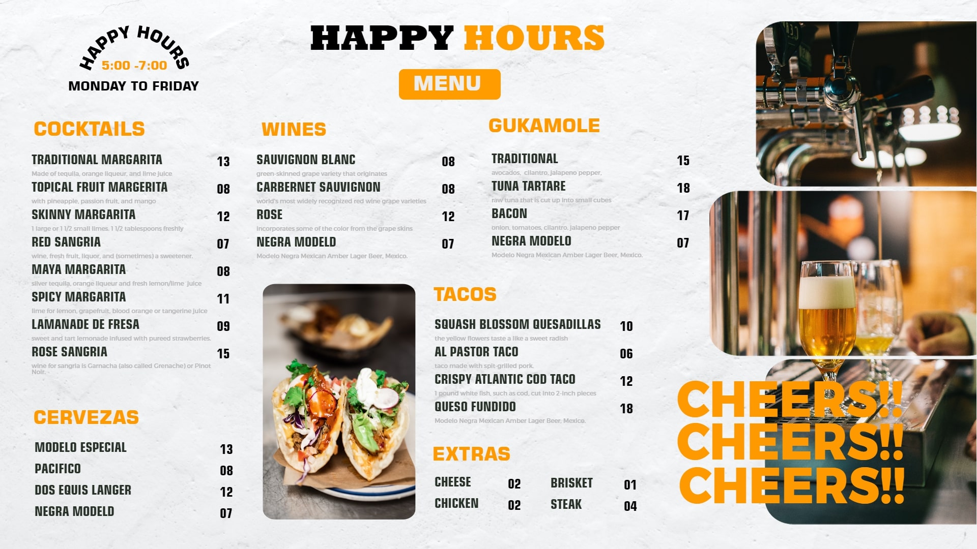 happy hours menu templates