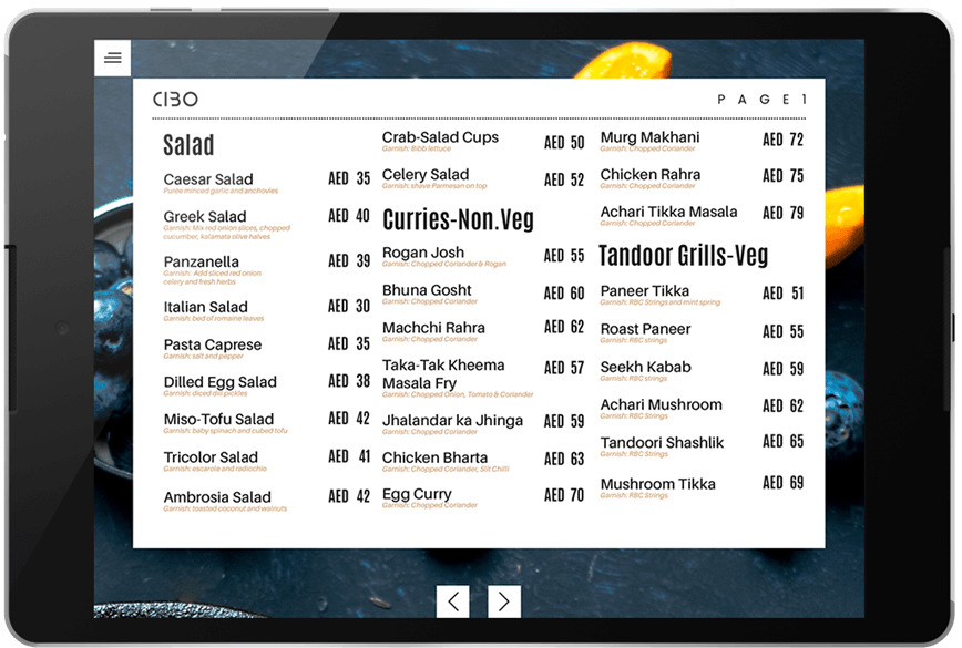 digital paper menu