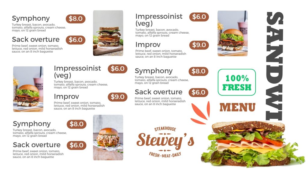 sandwich shop menu templates for signage