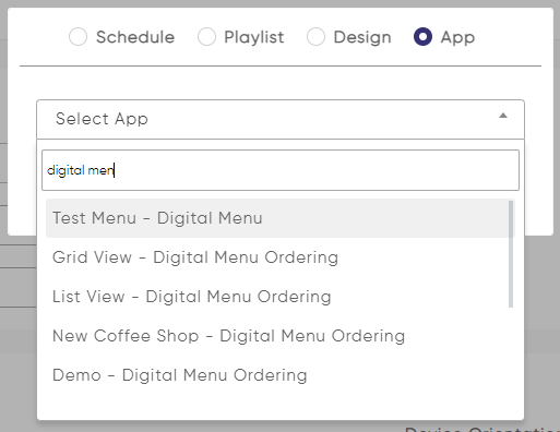 assign digital menu app to tablet