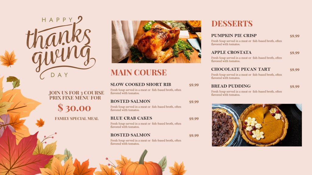 thanksgiving dinner menu