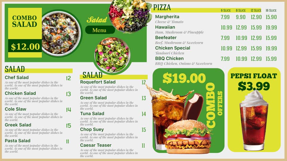 salad menu boards templates