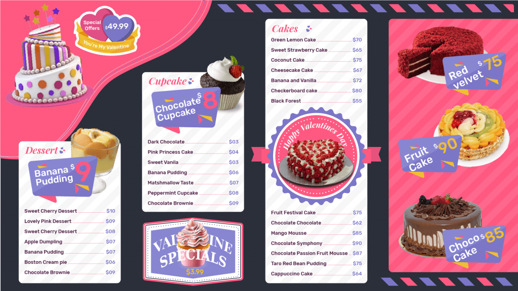 Cake special menu board templates
