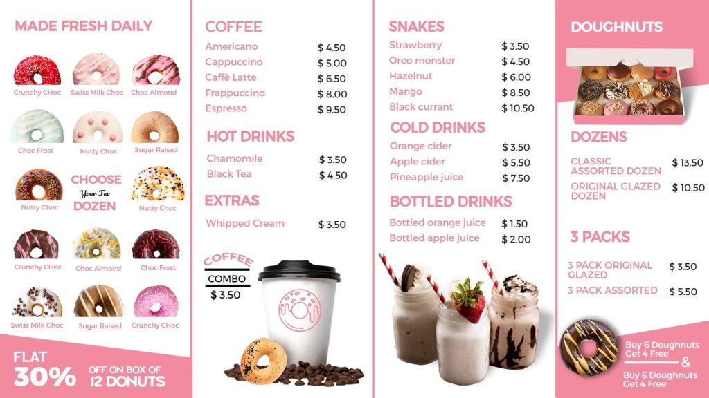 simple donuts menu templates