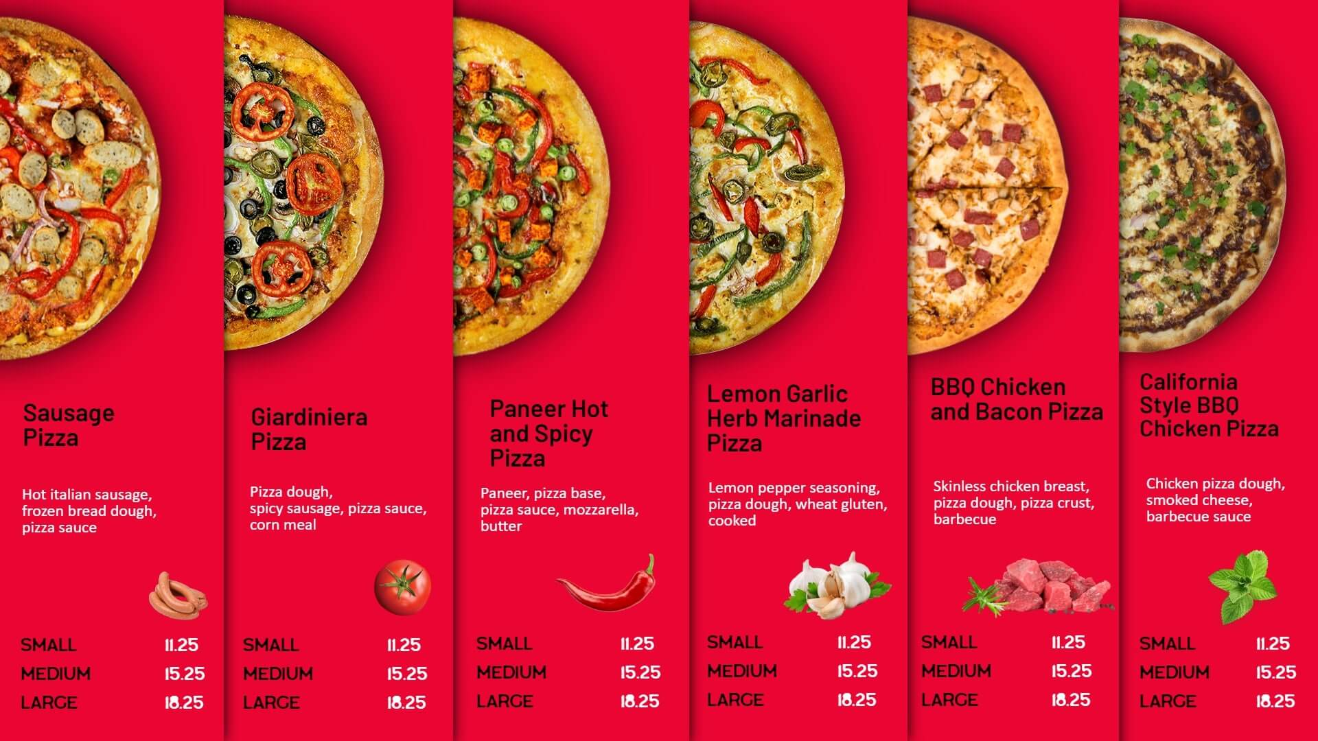 pizza menu display on tv screen
