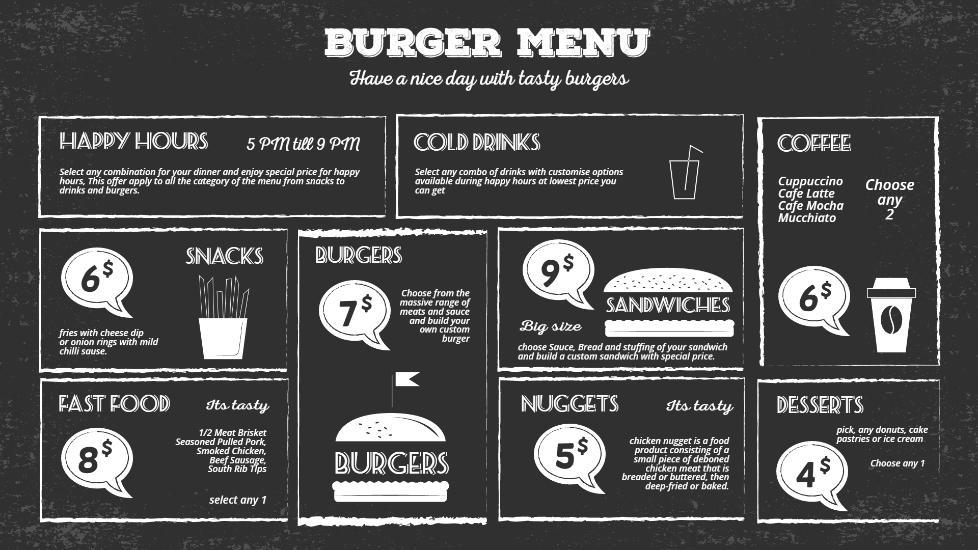 burger menu chalkboard template