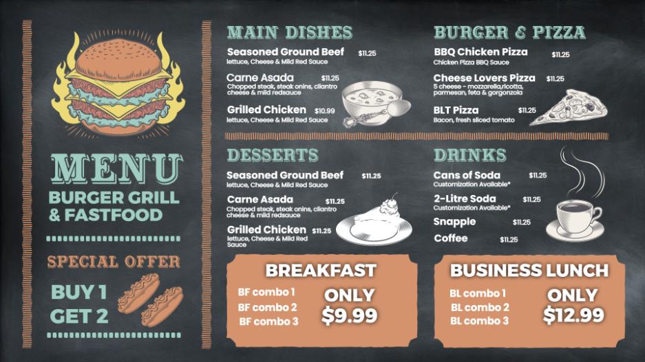 burger menu design in chalkboard theme