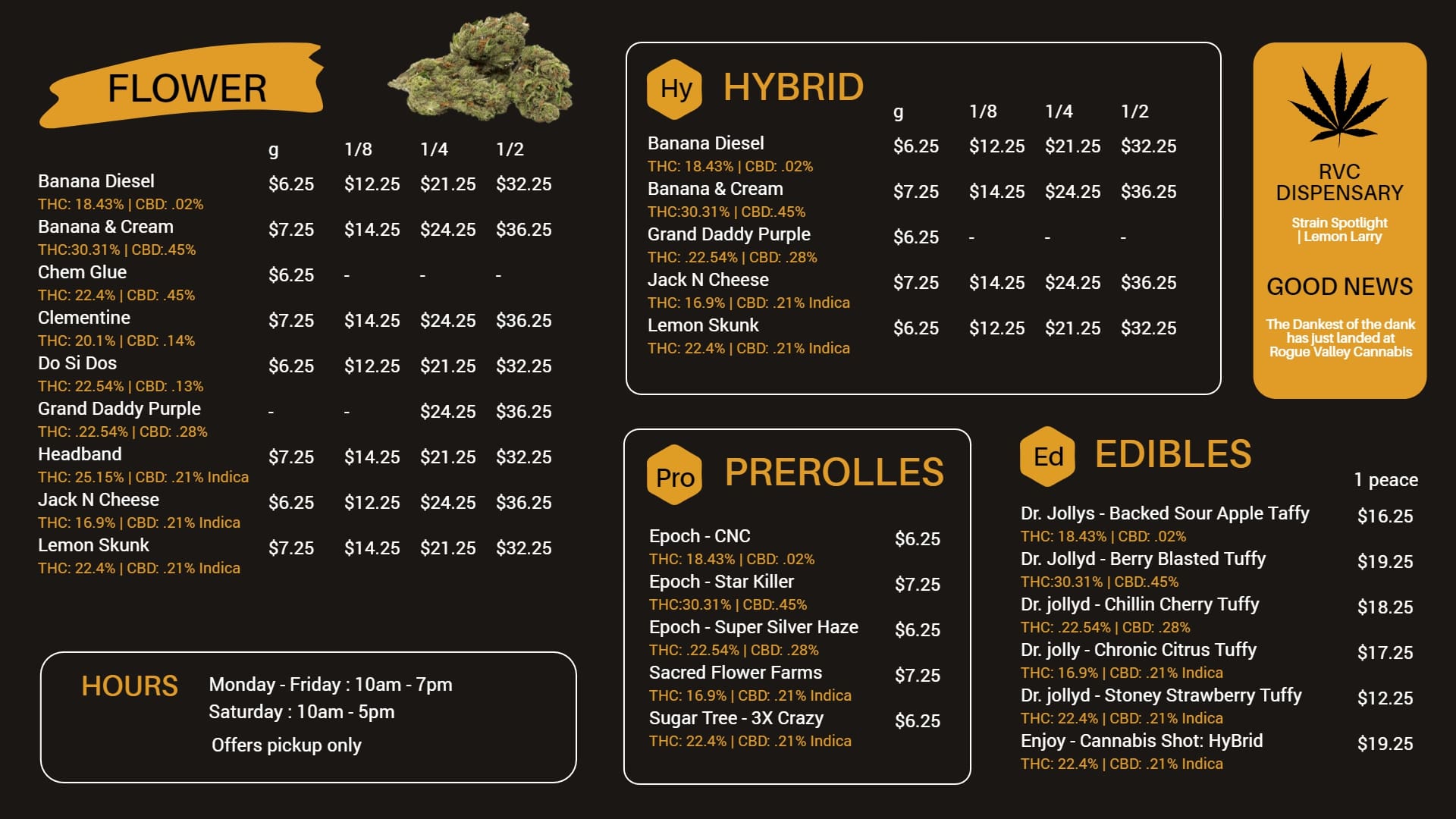 detailed information cannabis menu