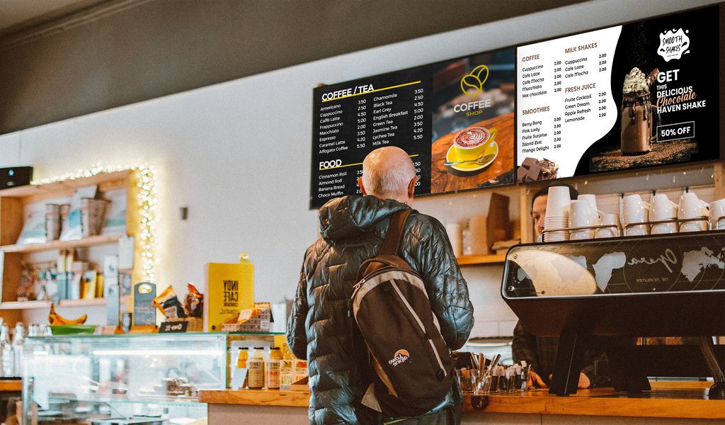 coffee shop using digital menu boards