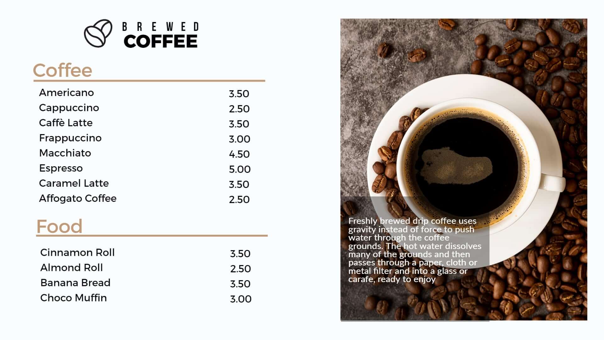 menu board template for coffee