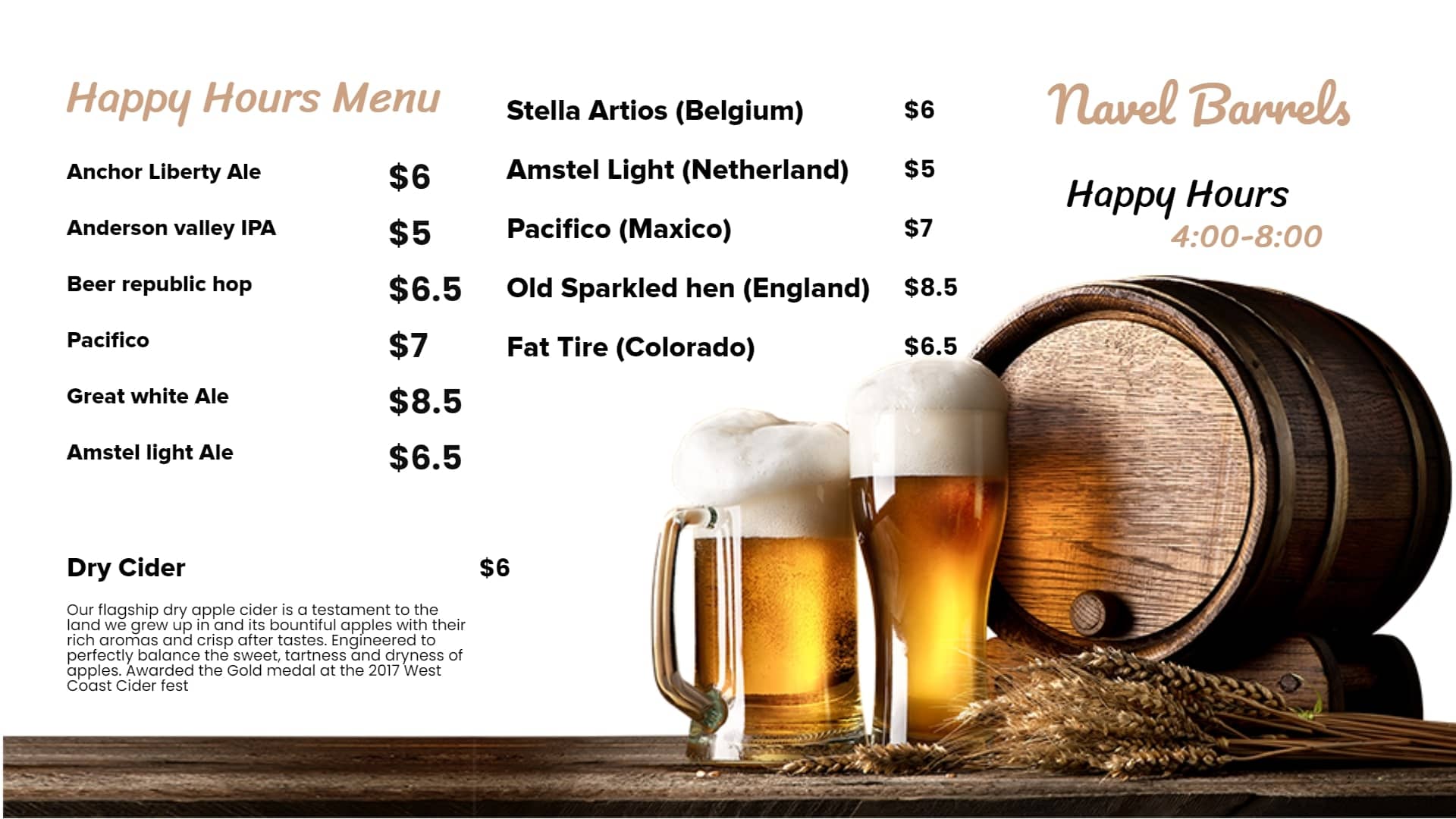 beer menu boards for digital display