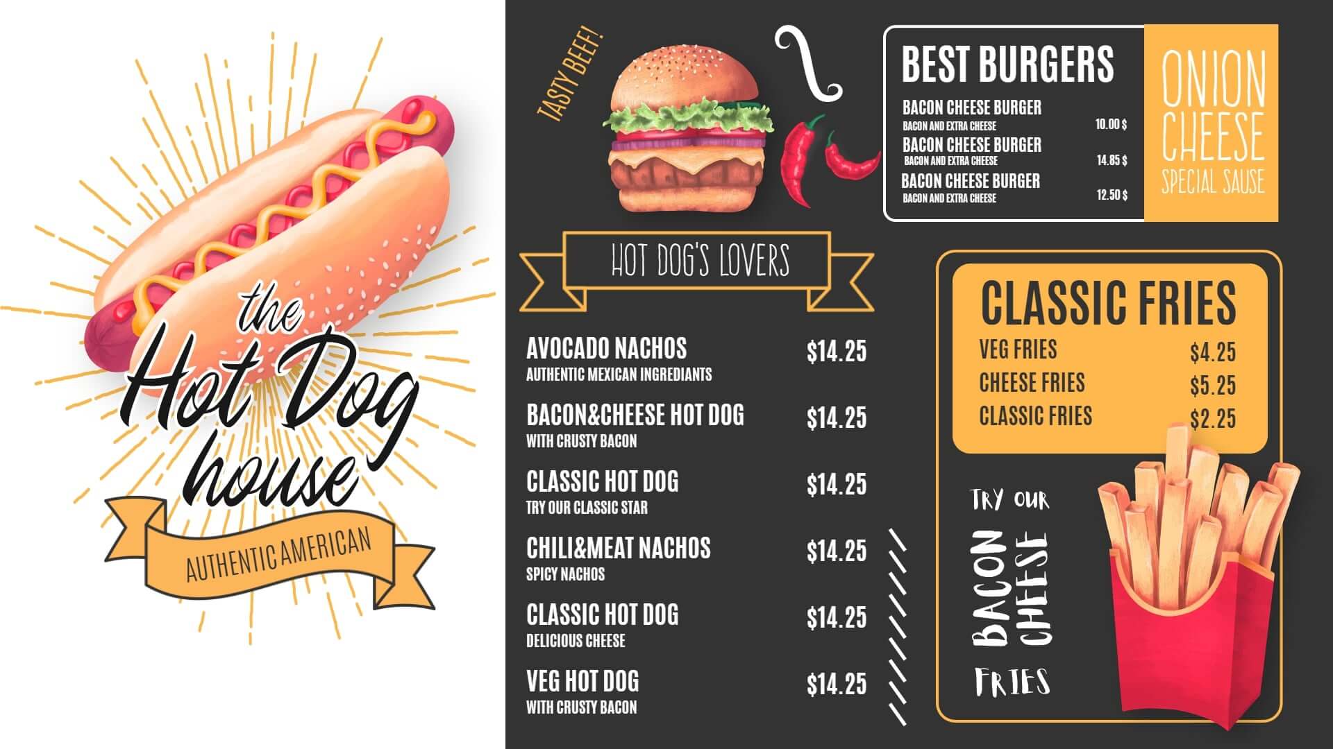 hot dog digital menu board design template
