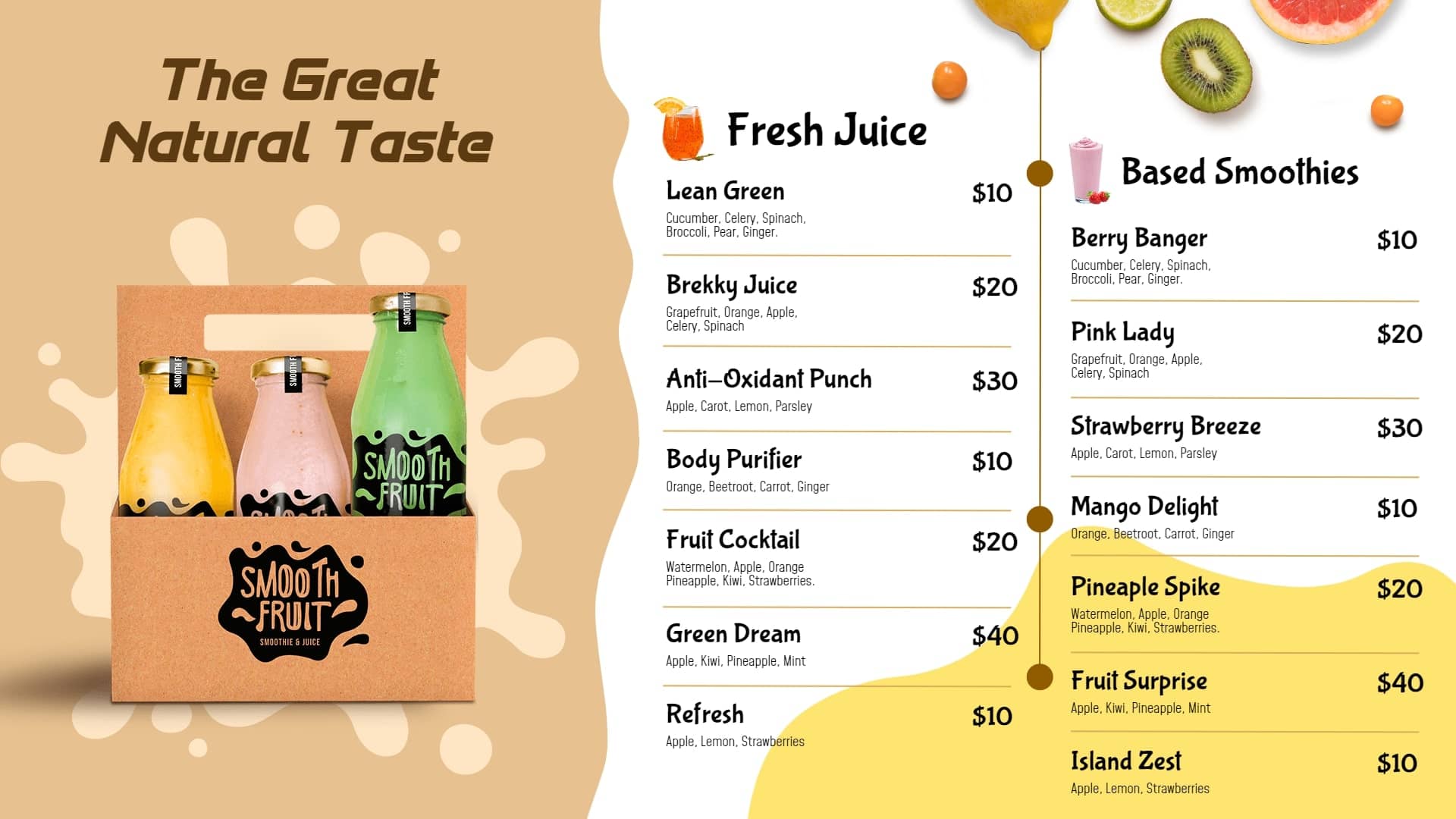 juice center menu boards template design