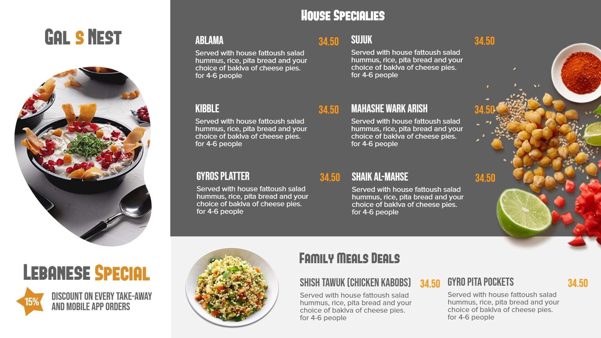 lebanse food restaurant menu board template
