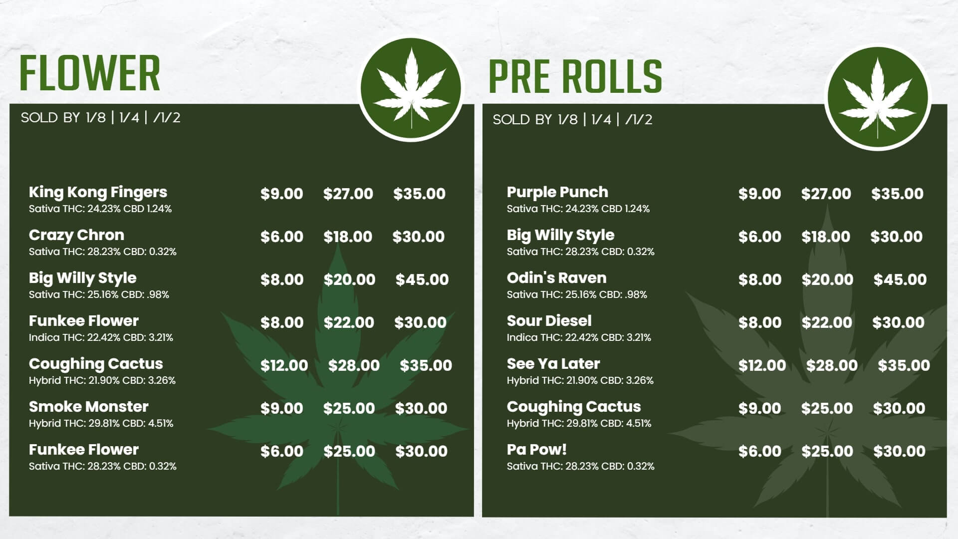 cannabis flowers menu design