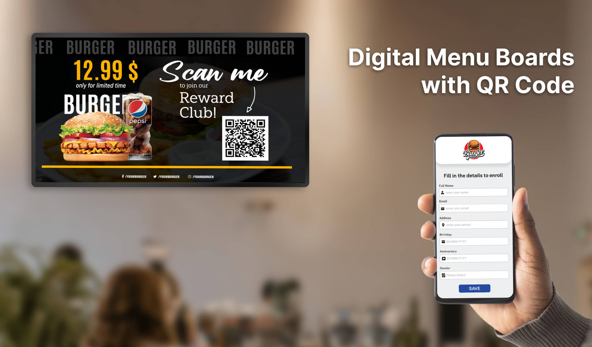 add qr code to digital menu boards