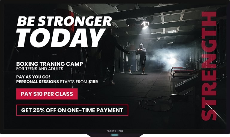 boxing training classes ad gym digital display