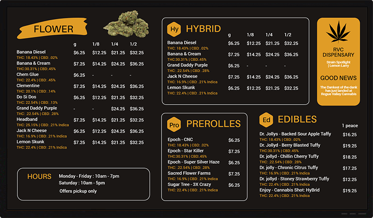 cannabis store menu template
