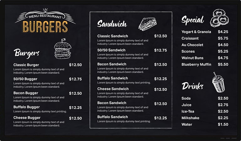 chalkboard burger menu