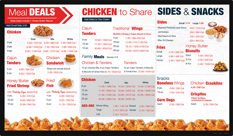 chicken sides menu display