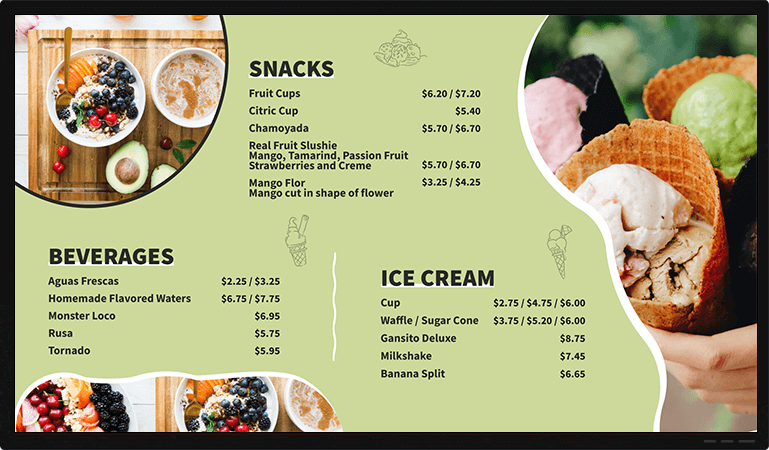 ice cream shop menu idea