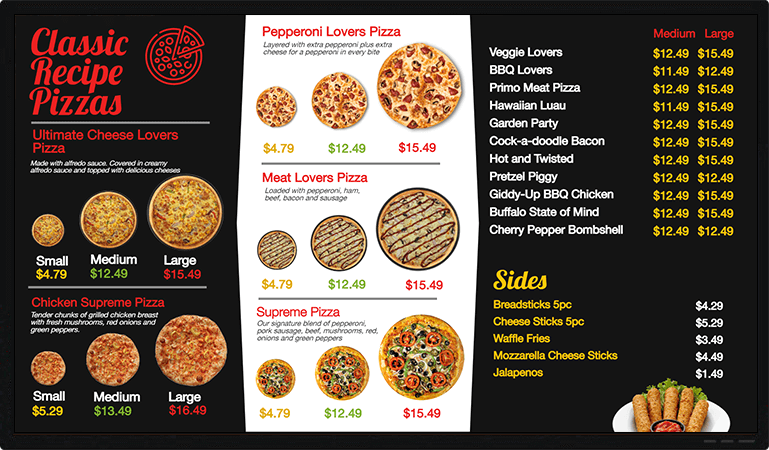 classic pizza menu boards