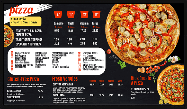 fresh pizza tv screen menu