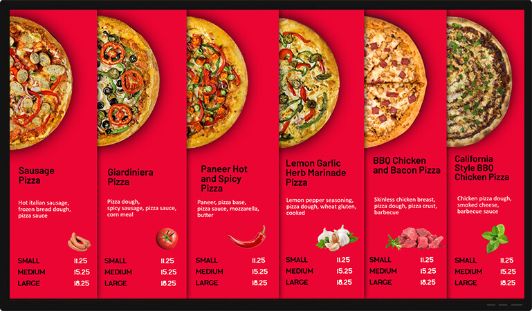 special pizza ingredients menu display