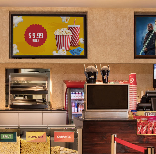 theater food menu on digital signage