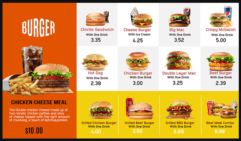 burger combo menu boards design