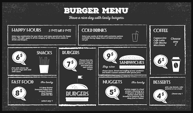 burger menu boards digital display
