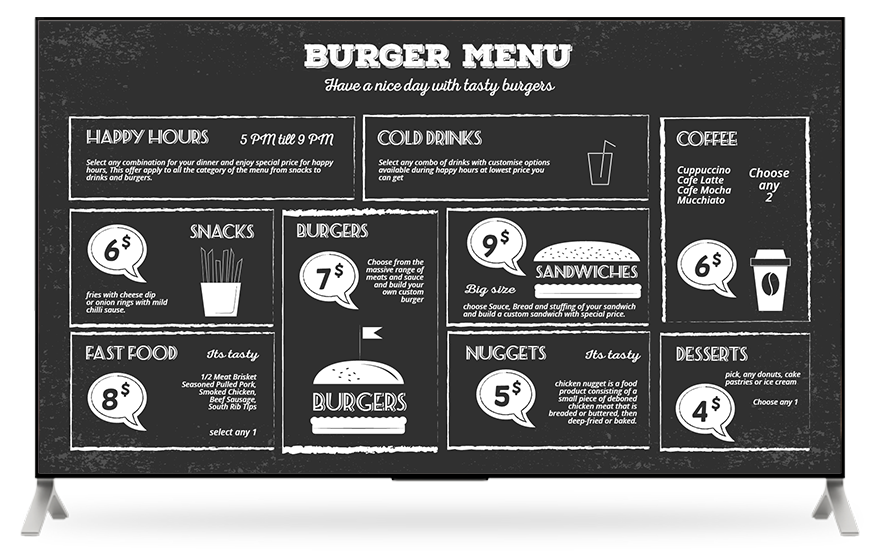 chalkboard burger menu board design