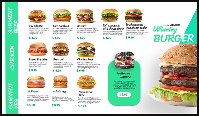restaurant burger menu boards template