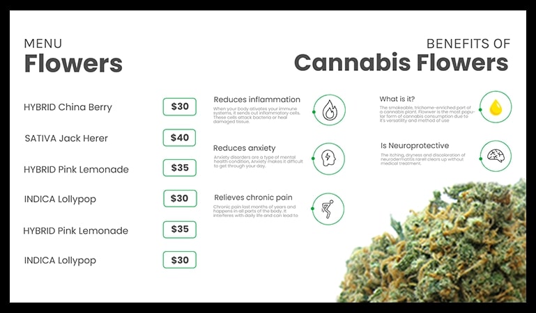 cannabis menu template design idea