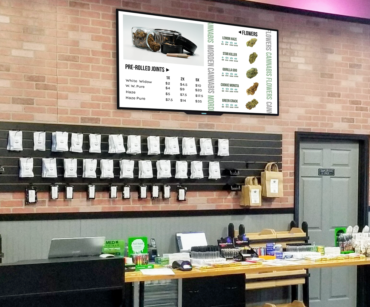 cannabis dispensary store using menu boards