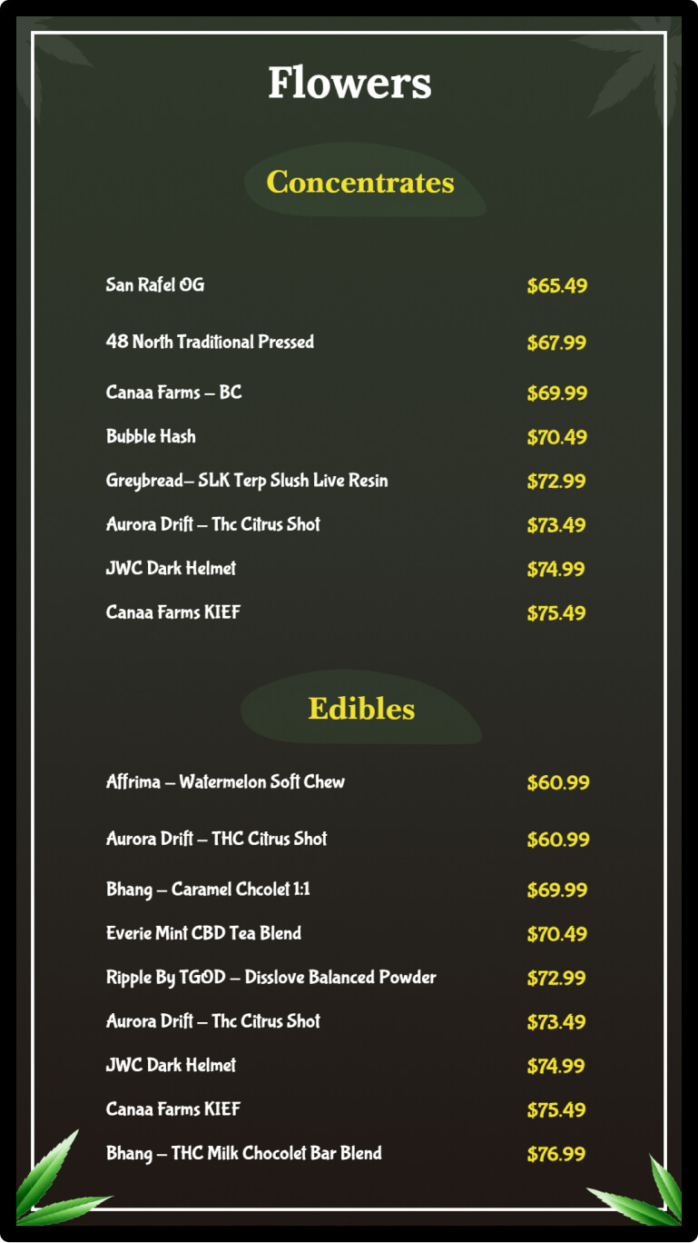 cannabis edibles menu boards idea