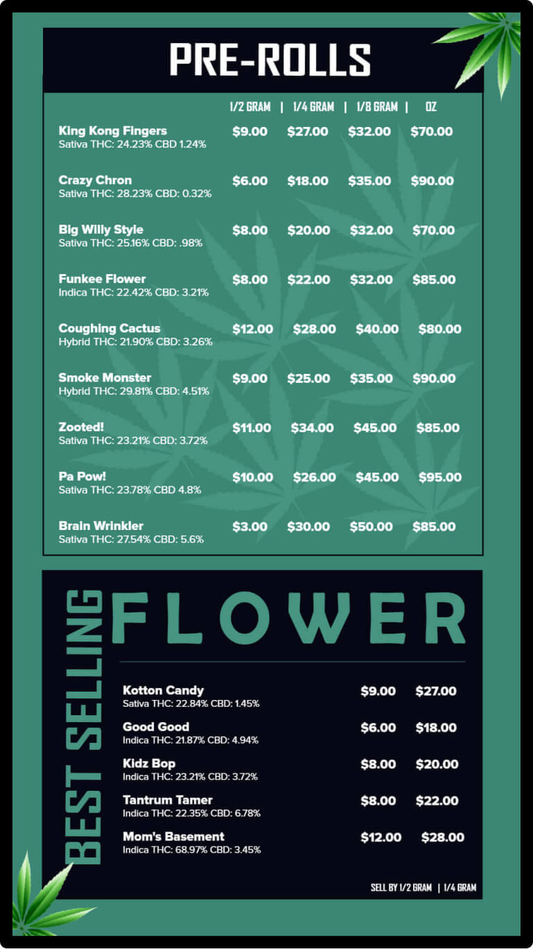 cannabis flower tv screen menu