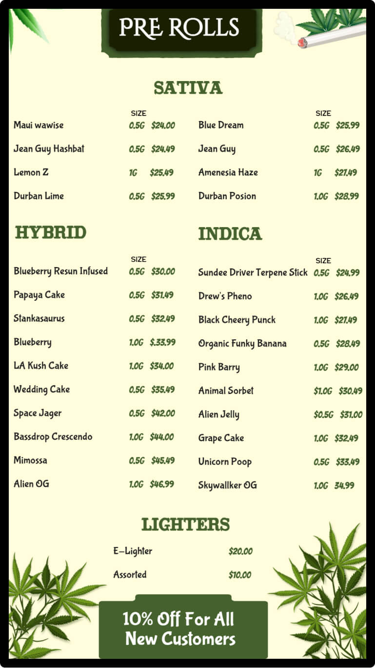 cannabis sativa menu board template