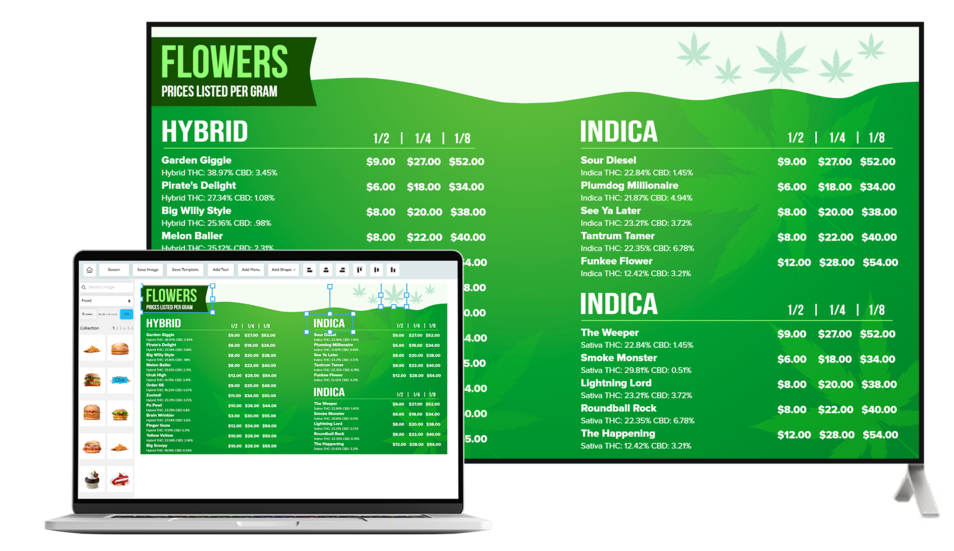 cannabis store menu template editor
