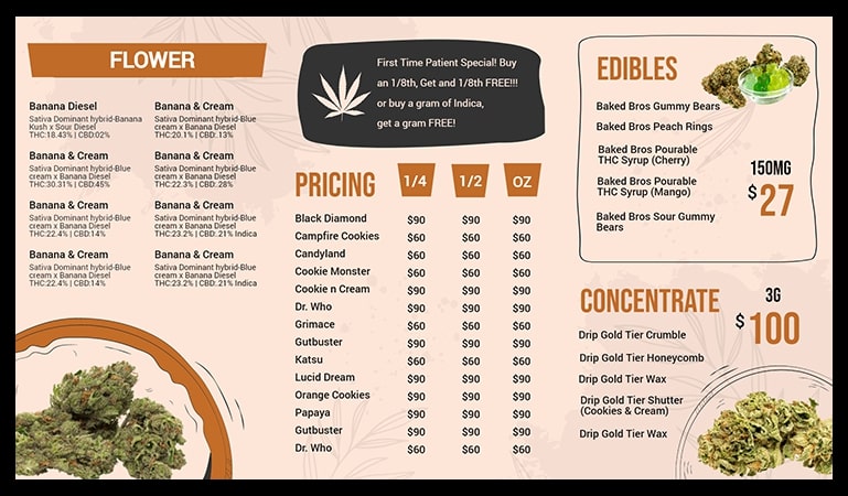 marijuana menu board template
