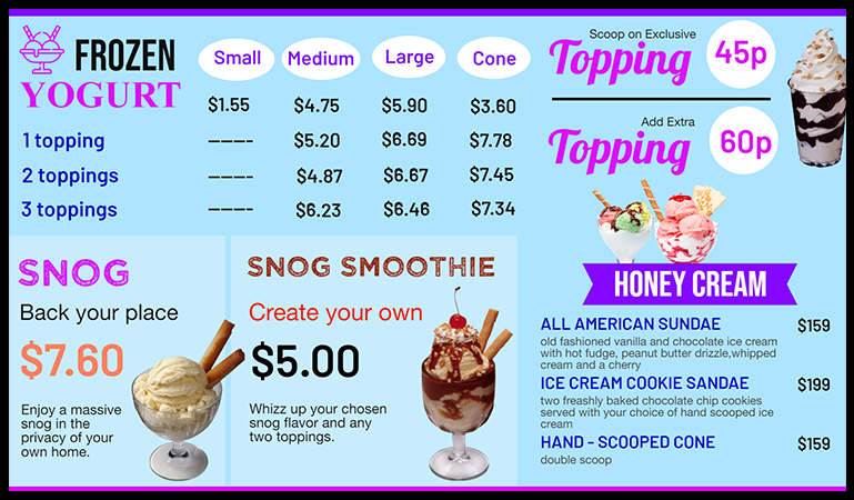 custom design ice cream menu displays