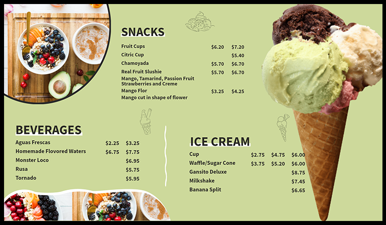 dessert digital menu boards