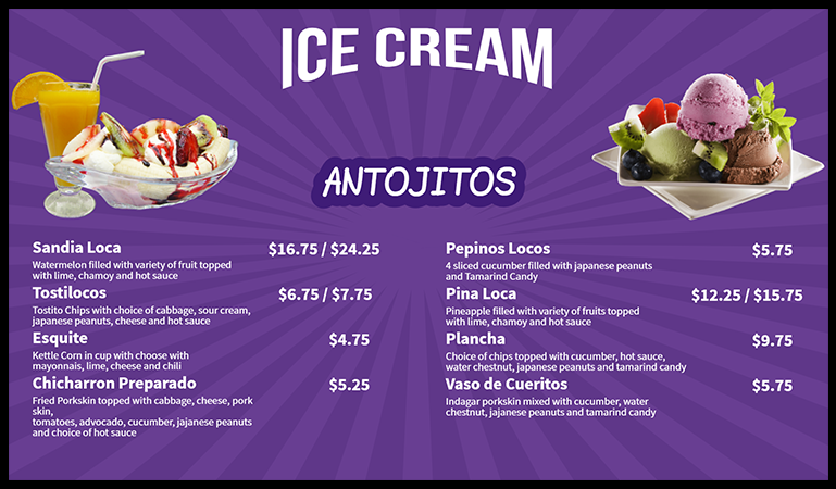 editable ice cream shop menu