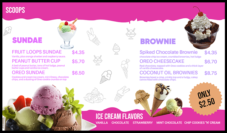 ice cream parlor menu boards