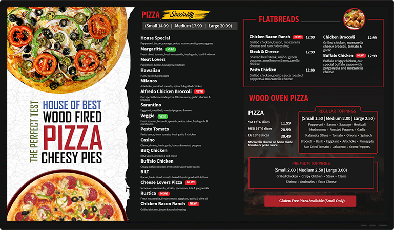 menu boards for pizza shop