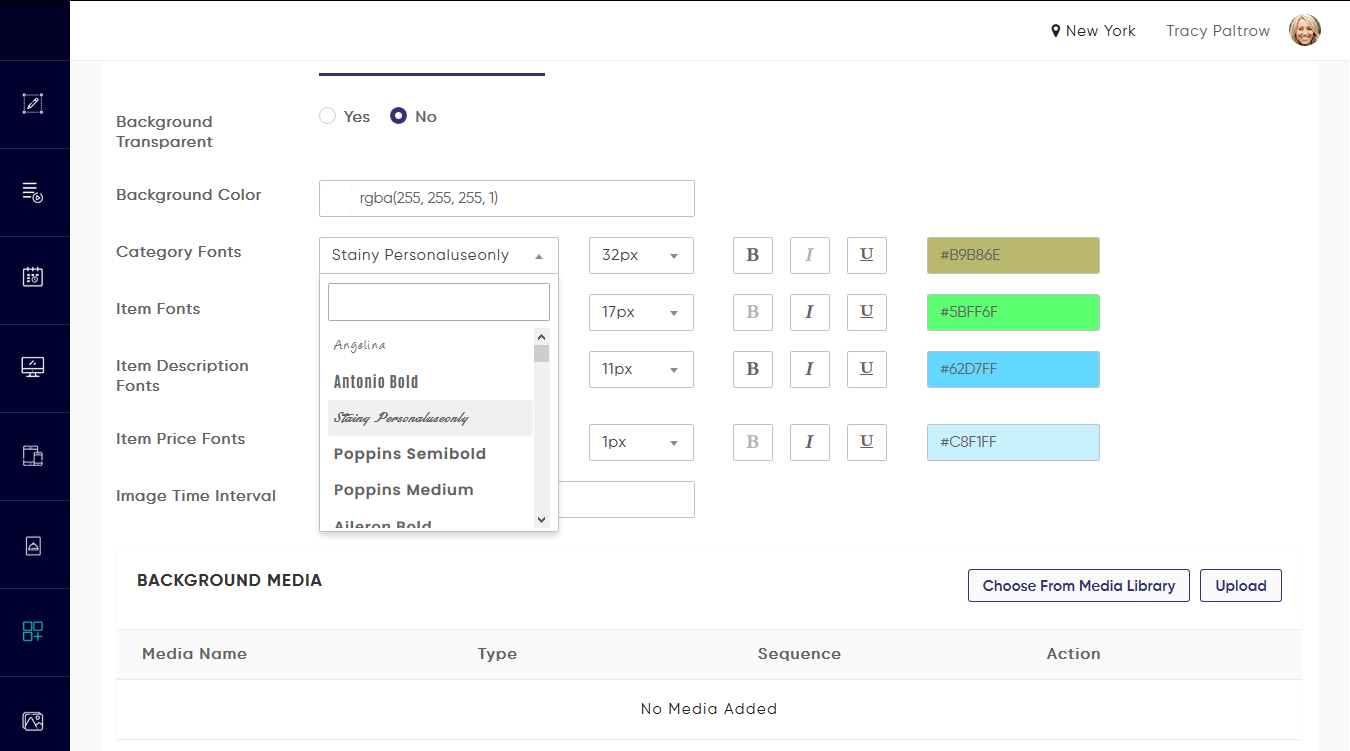 digital menu theme configuration