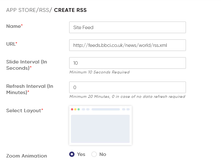 configure rss feed url