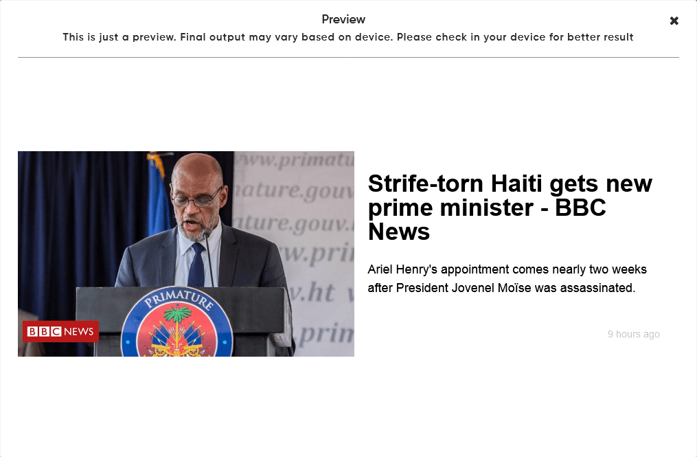 preview of rss feed