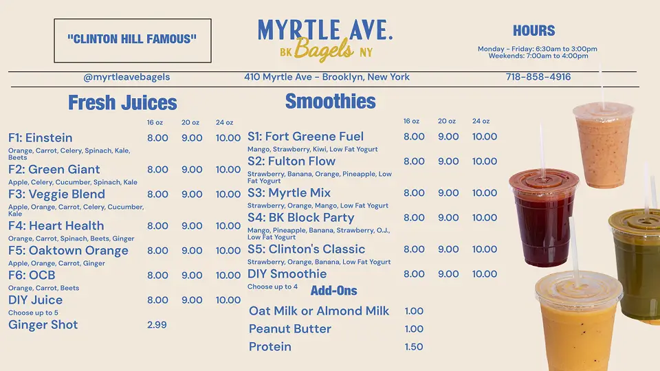 myrtle ave bagels brooklyn tv screen menu