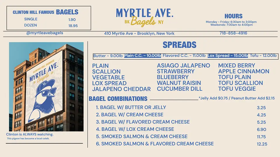 myrtle ave bagels digital display menu